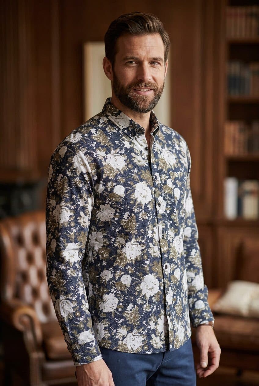 Man in een Bluefields overhemd met bloemenprint